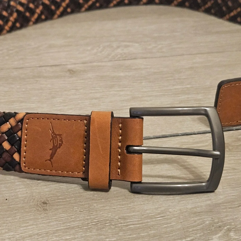 Tommy Bahama Mens Woven Leather Belt Brown Braided Marlin Logo XL 1104TM0020-282